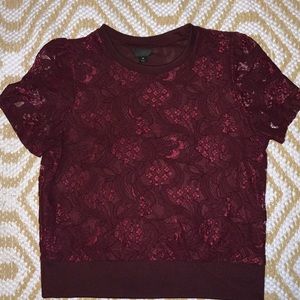 Lace Short Sleeve Blouse Maroon